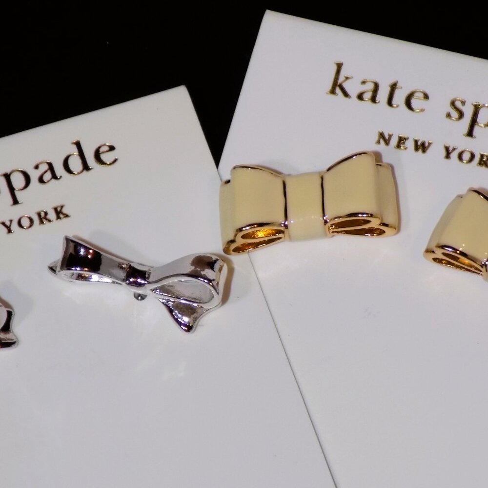 Lot of 2 New Pairs Kate Spade 14K Gold Filled Bow Stud Earrings Bundle. - Picture 3 of 5
